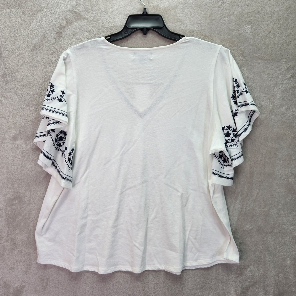 Karen Kane In The Spirit Womens 2X White Embroidered Flutter Sleeve V Neck‎ Top - Picture 4 of 11
